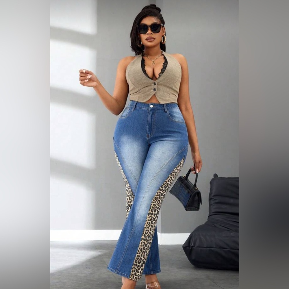 Leopard Patchwork Blue Jeans - image 4